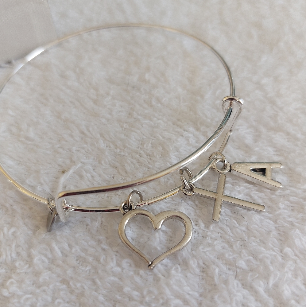 Faith, Cross, Heart, Love, Initial, Adjustable, Charm Bracelet